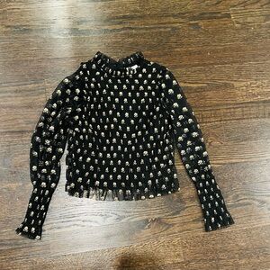Zara black and gold floral blouse sheer sleeves cotton lining Size 7